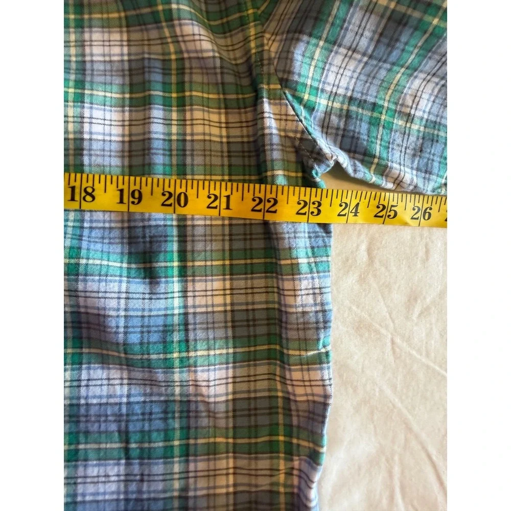 J. Crew Broken-In Oxford Slim Fit Plaid Shirt Mens XL Blue Green Organic Cotton